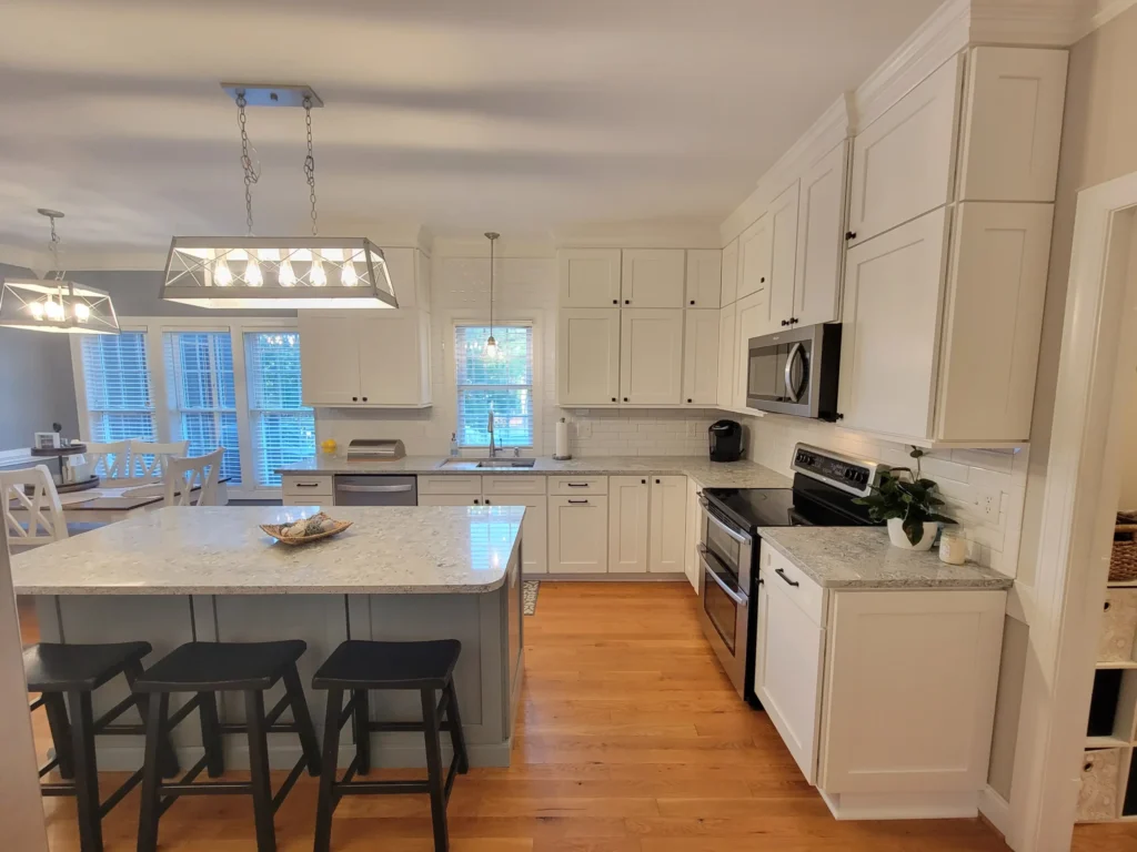 Completed kitchen remodel with new cabinetry and countertops